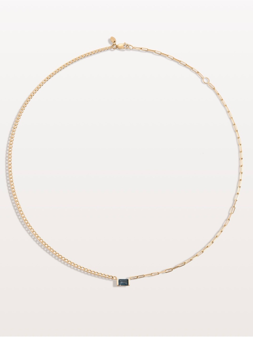 Blue Topaz Yellow Gold Mixed Paperclip Curb Chain Necklace